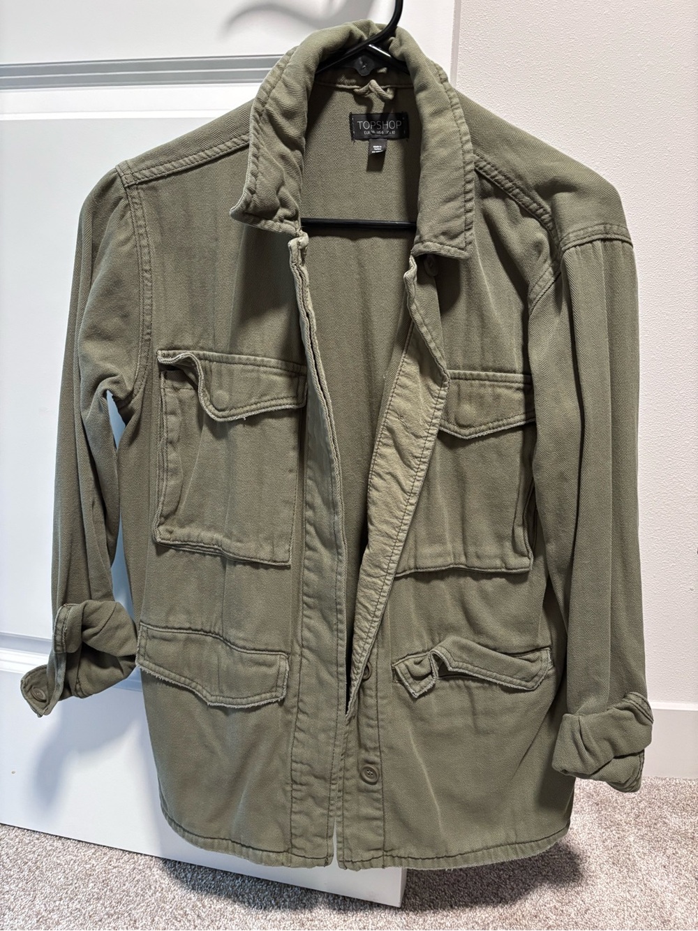 Topshop Khaki Green Drawstring Hood Jacket